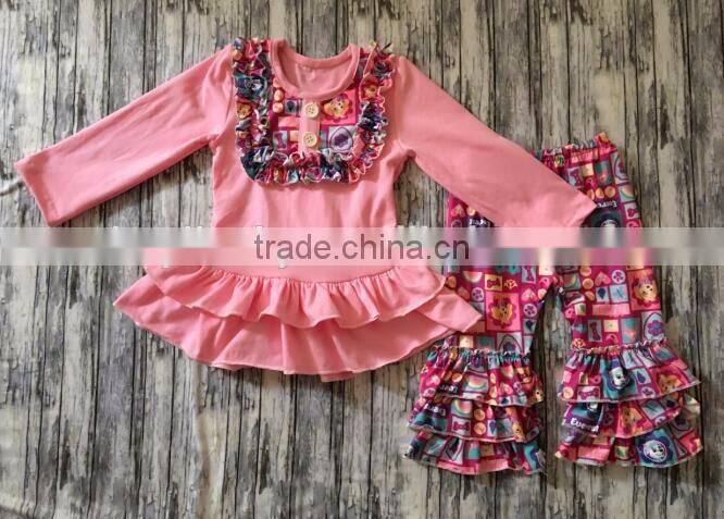 wholesale sleeve doughnut tunic matching ruffle pants set baby girl fall winter boutique outfits