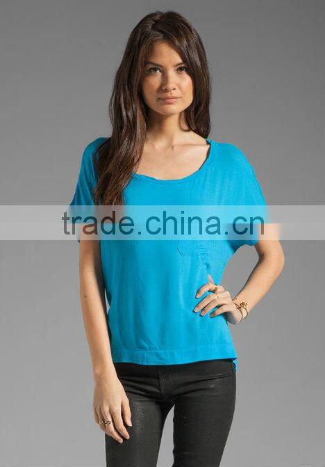 ladies 100% rayon front breast pocket short sleeve tee shirts