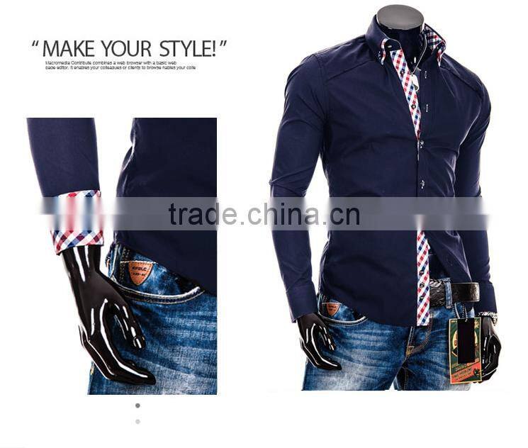 100% cotton solid color slim fit men double collar dress shirt for men
