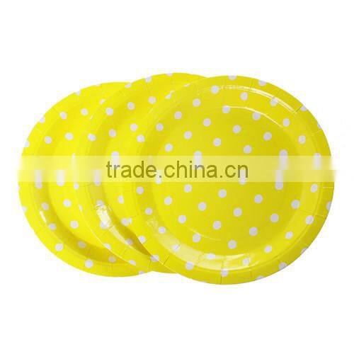 Yellow Dot Pattern Round Paper Food Plates 23.0cm