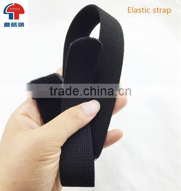 Black elastic hook and loop fastening tape straps
