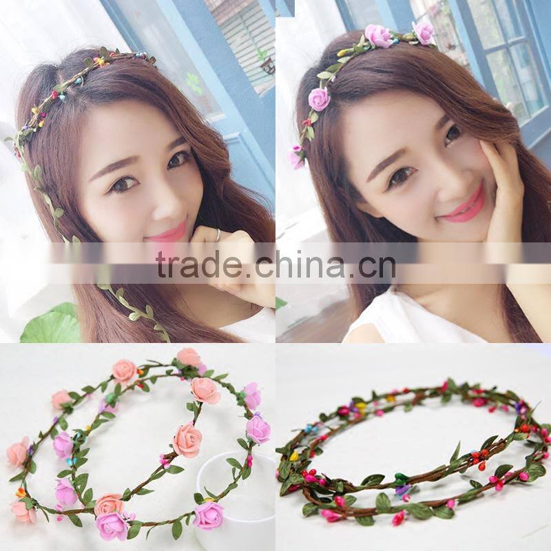 Luxury Wedding Rose Garland Hawaii Artficial Flower Hairband Wreath Headband