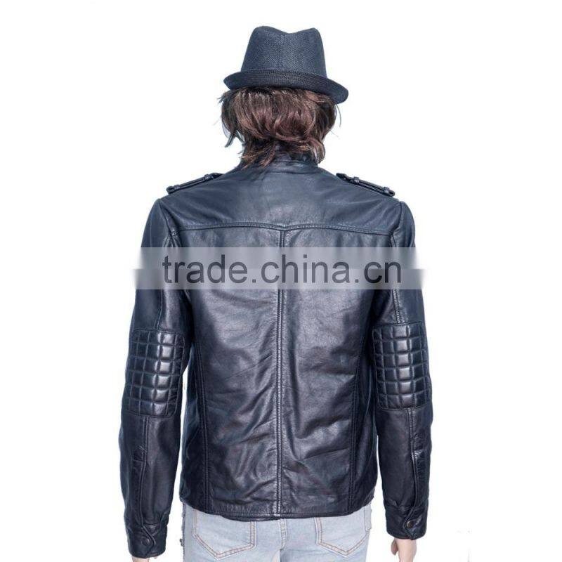 BIKER LEATHER JACKET WITH FOUR FLAP CHEST POCKET