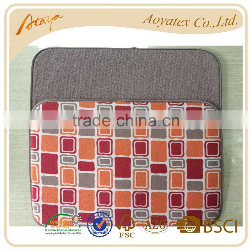 Check printed and flower printed dish drying mat for kitchen use