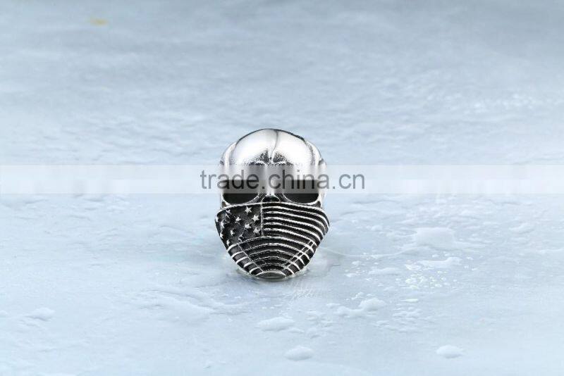 Mens Punk Goth Skull Ring Patriotic Stars Stripes Honor American Flag Bandit Biker Stainless Steel Ring Size 8-14