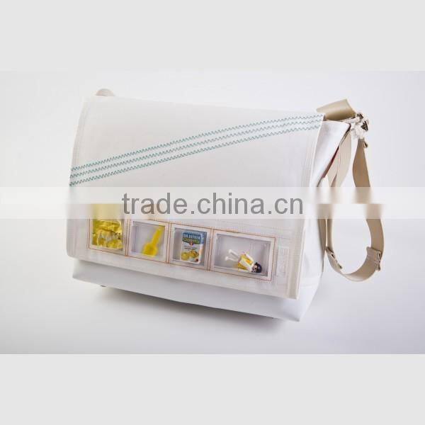 New arrival child canvas messenger bag with outside windows shoulder laptop messenger bag