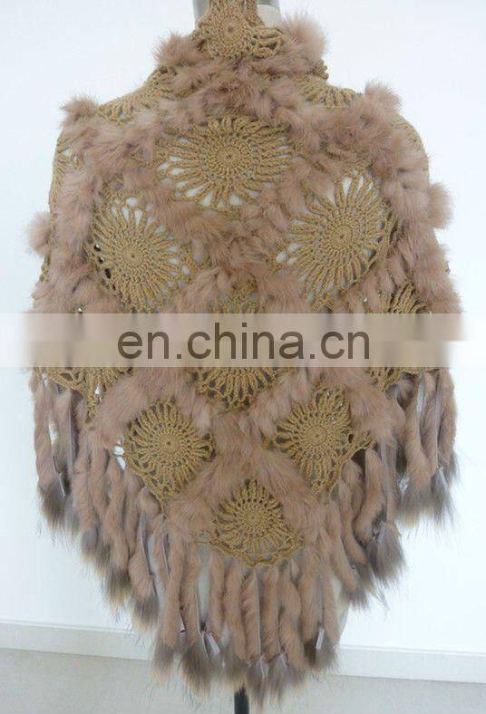Ladies hook flower knitted shawls wraps with fur