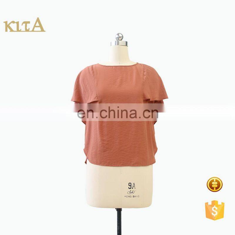 women polyester short sleeve casual lateset fashion blouse