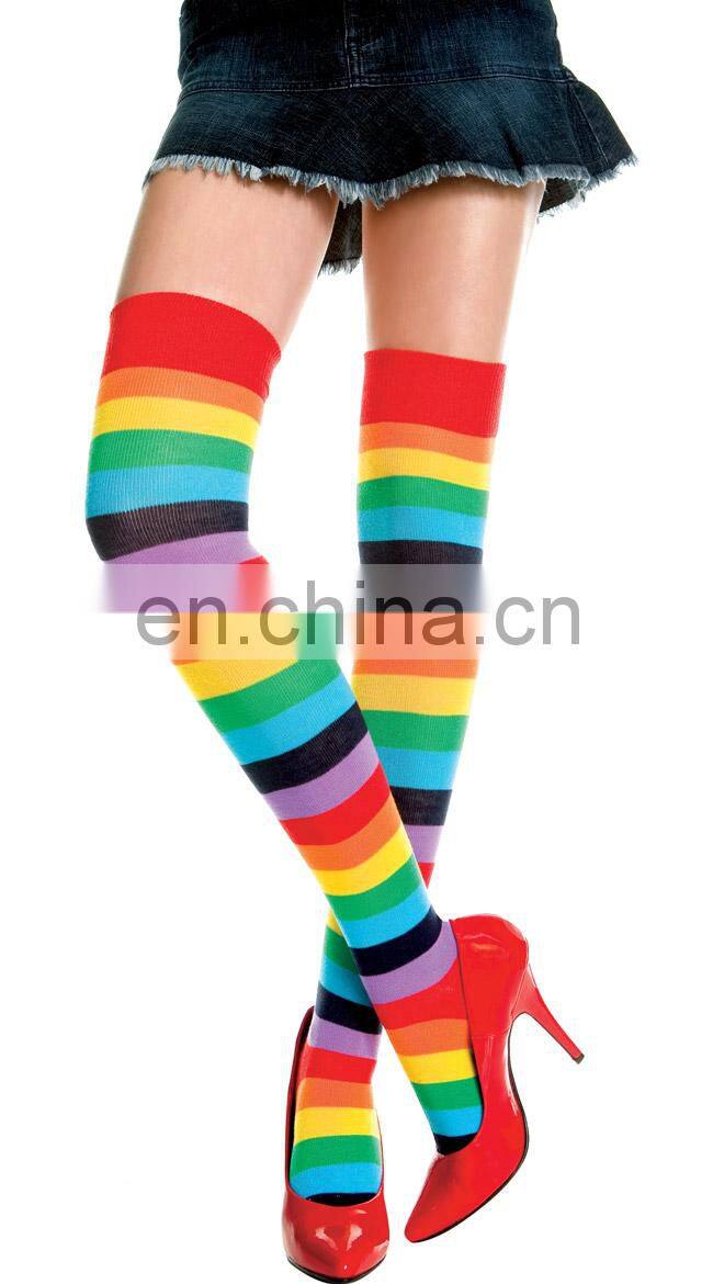 Stocking knitting machine, stocking tops showing, rainbow stocking