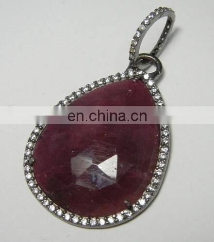 Sapphire Pave Set Gemstone Pendant/2015 wholesale pave set gemstone pendant