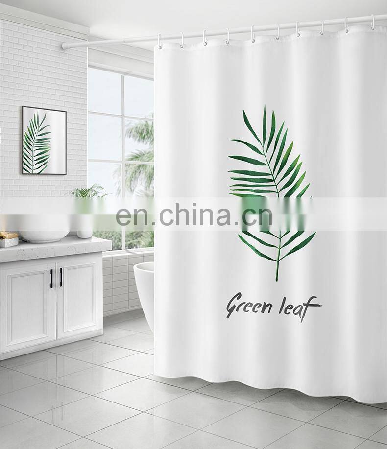 High Quality Polyester Plant Shower Curtain leaf green waterproof shower curtain