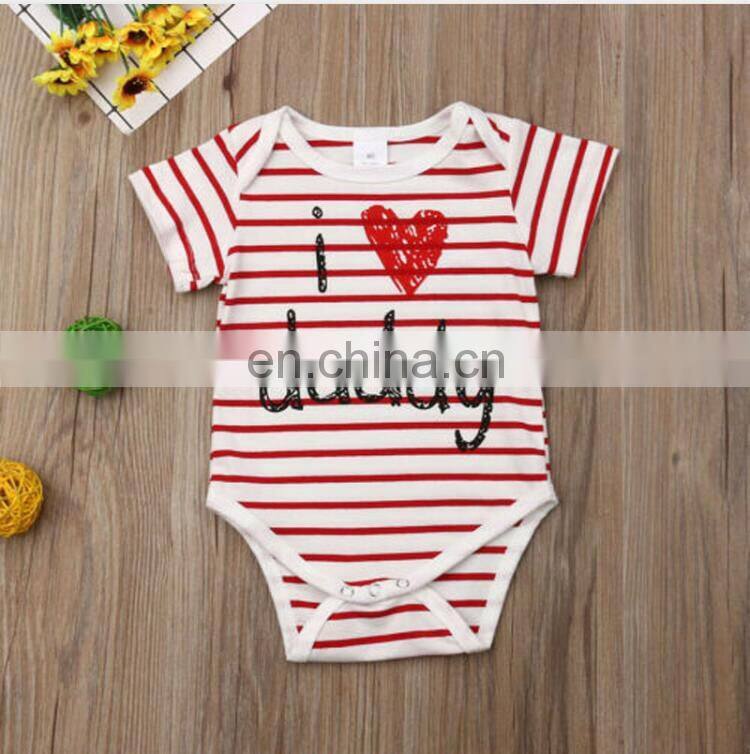 2019 summer black white striped "i love daddy" letter print kdis cotton rompers baby short sleeved jumpsuits 0-2years