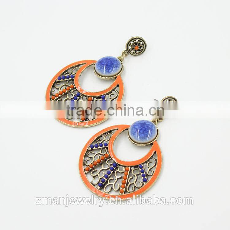 Boho Style Colorful Round Pendant Fashion Earrings 2016
