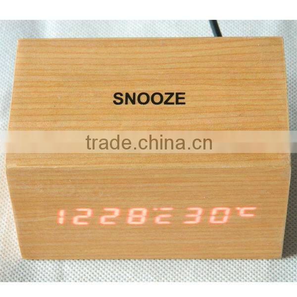 Desk Digital Jumbo LED Wood Clock Vintage Table Wooden Alarm Clock