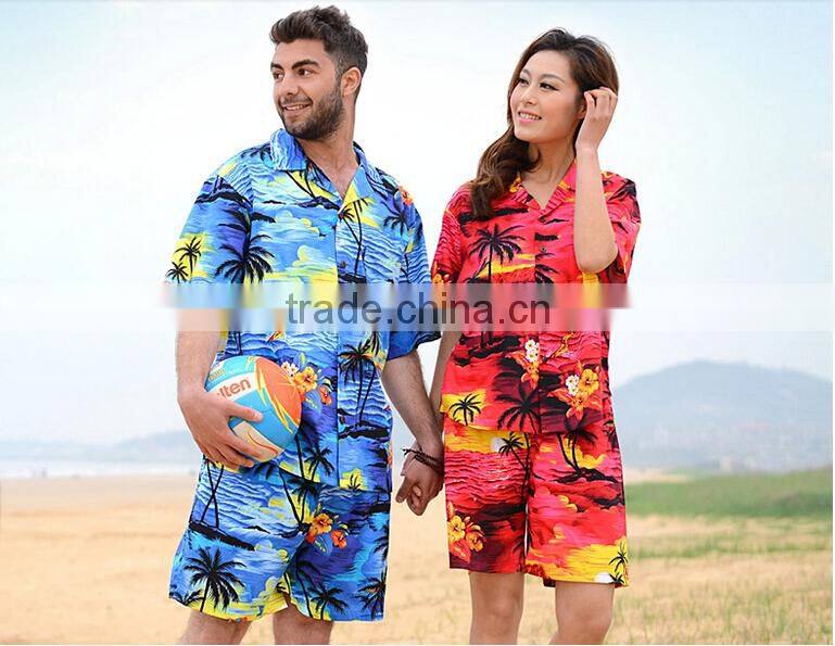 couples beach Hawaiian leisure men's and women's 100% cotton short sleeve shirt printing loose big yards
