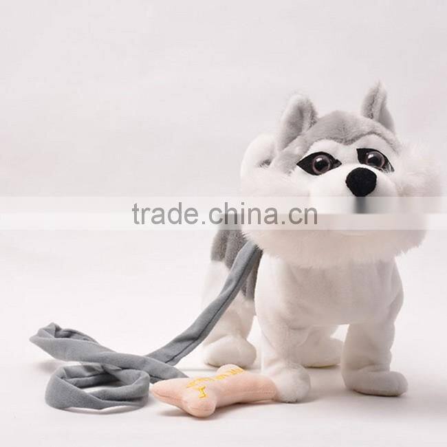 Led plush musical walk teddy dog toy with cord towing