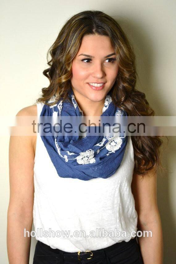 Wholesale Cotton Voile Flower Design Spring Embroidery Shawl Scarf