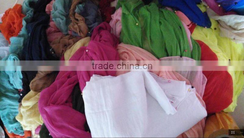 Hot Selling Self-made Plain Hijab Shawl Women Colorful Pearl Scarf