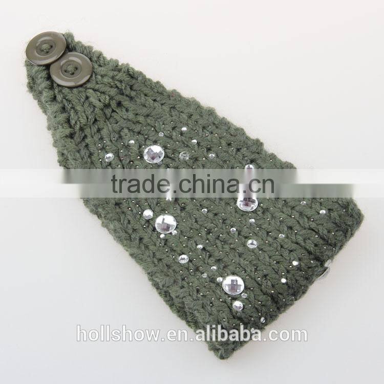 Wholesale Rhinestone Girl Hairband Headwrap Wool Knit Crochet Fashion Women Headband