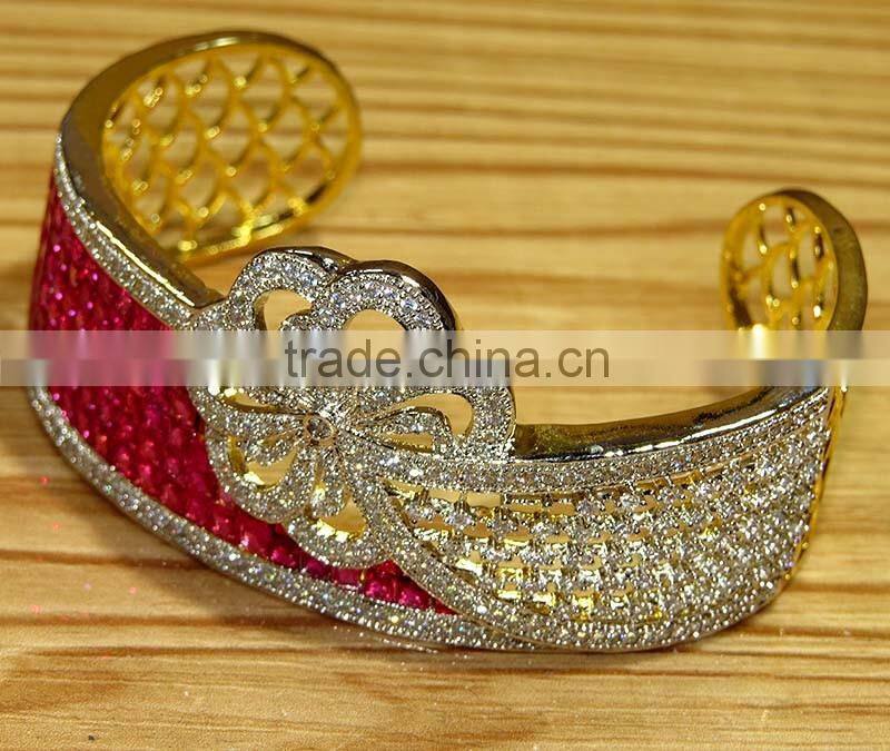 Gold Finish Ethnic, Zirconia,Pearl, Ruby bracelet Jewelry design with Meenakari (Enamal) . 22 K Gold Plated Jewellery