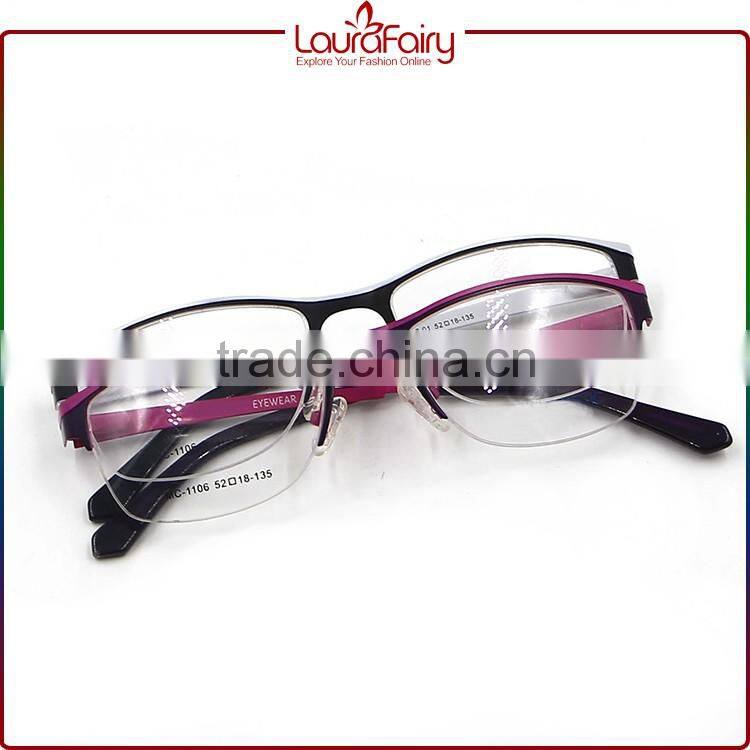 Laura Fairy Stylish Lady Pink Black Semirim Metal Optical Frame For Wholesale