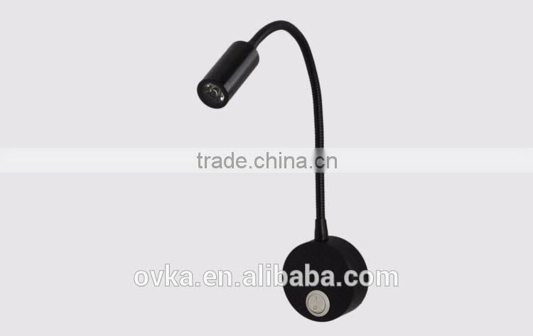 3W LED wall mount light for hotel bedside reading lamp with flexible gooseneck on/off switch