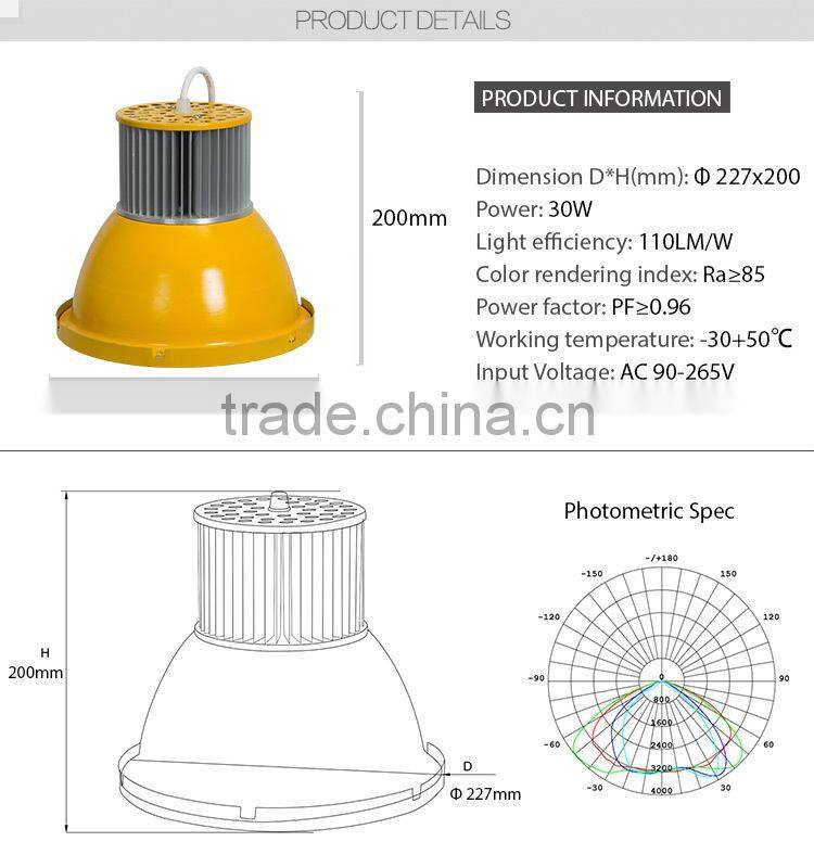 High lumen bridgelux waterproof 30w low bay fixtures