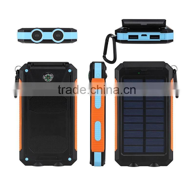Promotional solar energy mobile phone charger ip67 waterproof power bank 8000mah