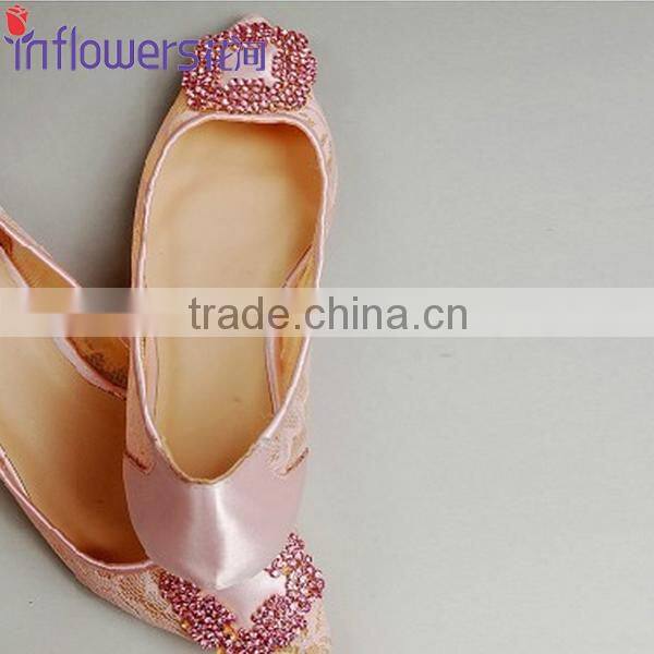 OEM ODM lace material rhinestone quality fashion Ladies Flat Shoes 2016