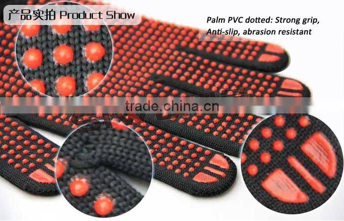 SEEWAY Anti Skid PVC Dots Dipped Black Nylon knitted Industry Assembly Work Gloves for Hands Safety
