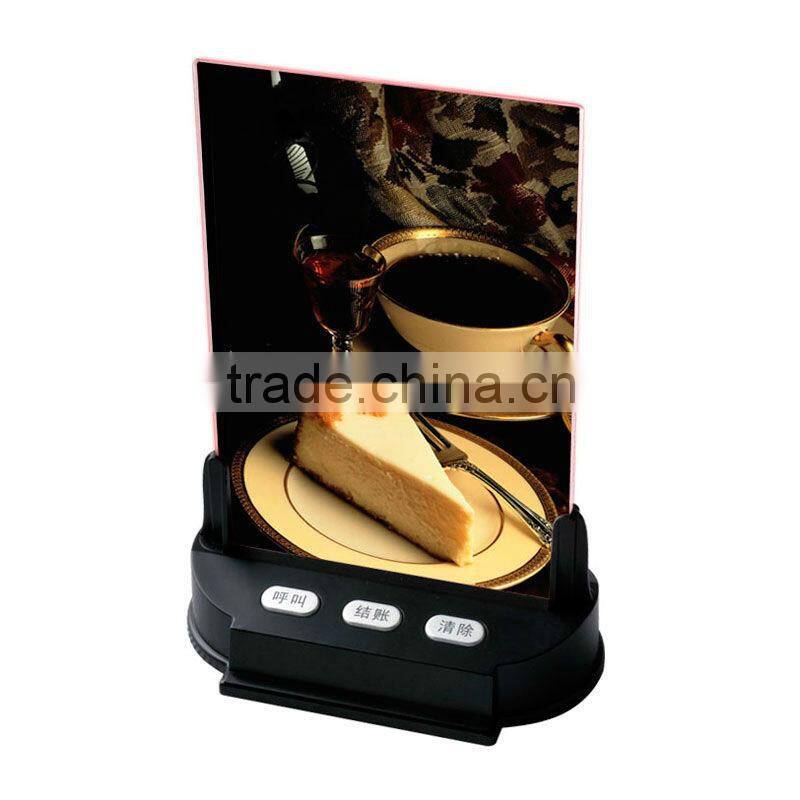 Bar alarm system waiter call button with menu folder and light