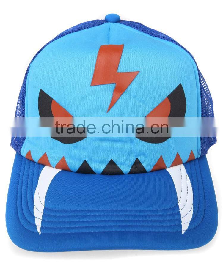 5panel blue scream print mesh hat curved brim trucker caps