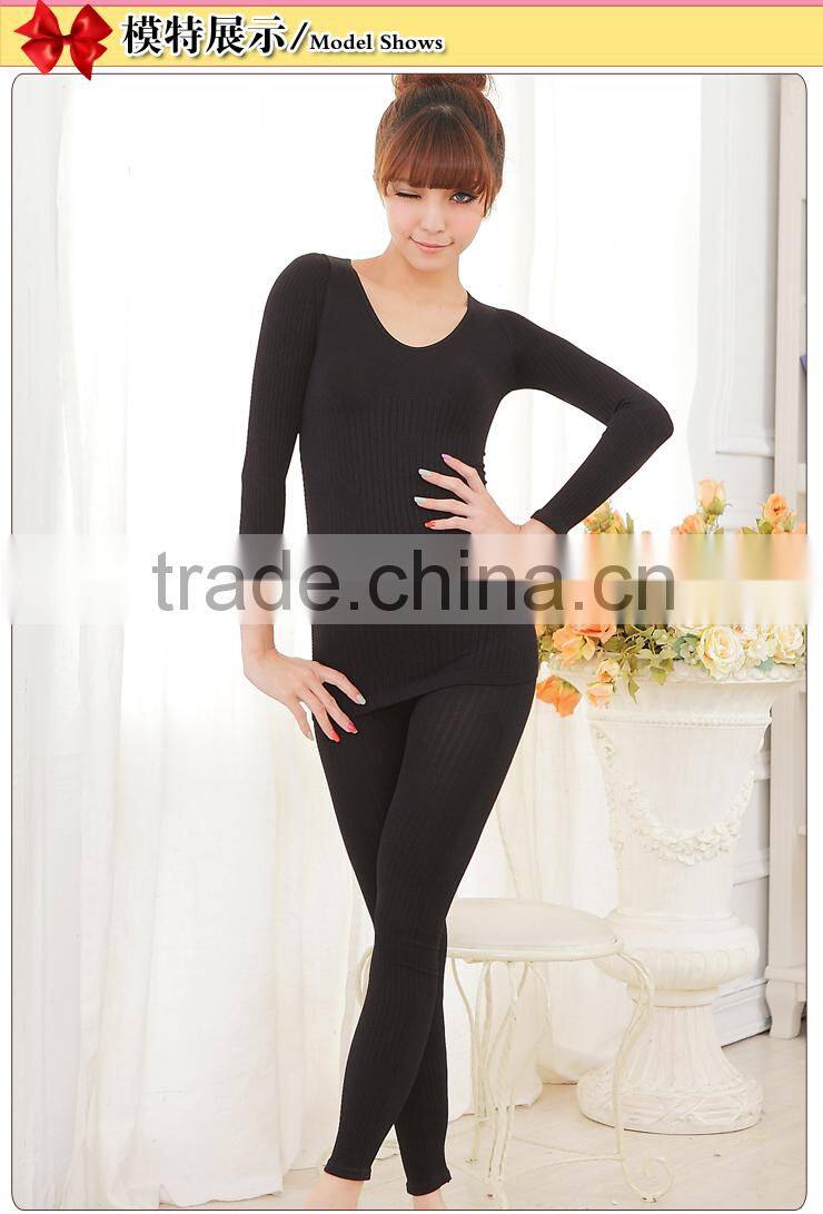 Womens Rib High Elastic Long Johns Winter Thermal Underwear Sets