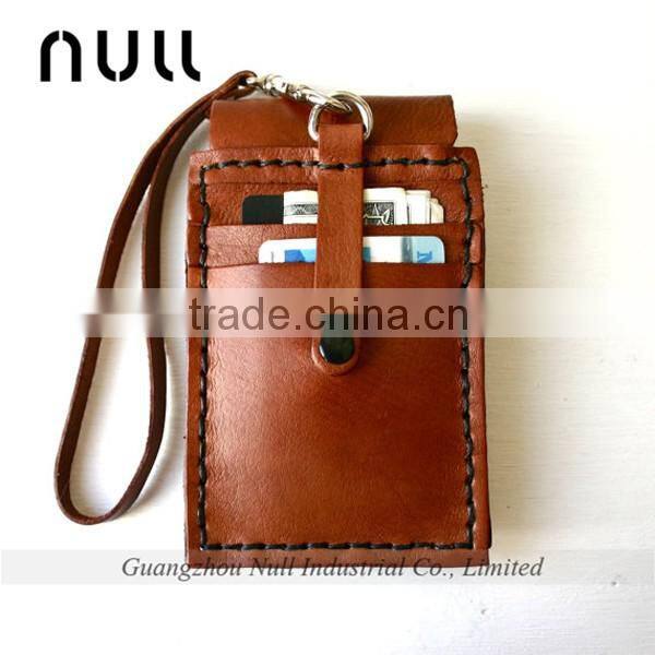 Vintage grain leather clasp button phone holder wallet