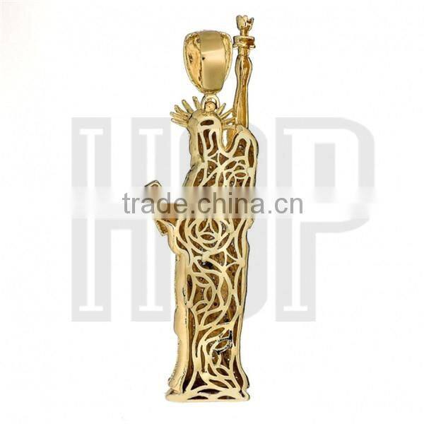 Iced Out Gold Crystal Statue of Liberty Pendant Necklace