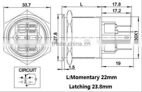 Vandalproof Latching Dot LED Push Button Switch L30(Dia.30mm) Stainless Steel