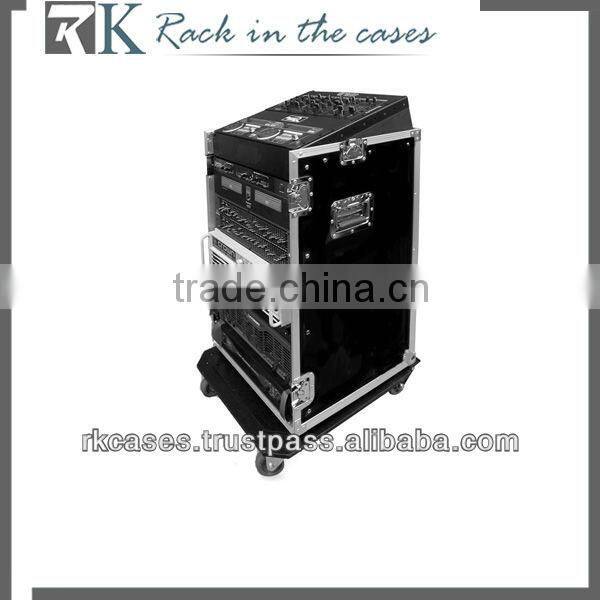 RK audio system rack case,10U slant mixer rack/14U vertical rack system with two tray and caster board