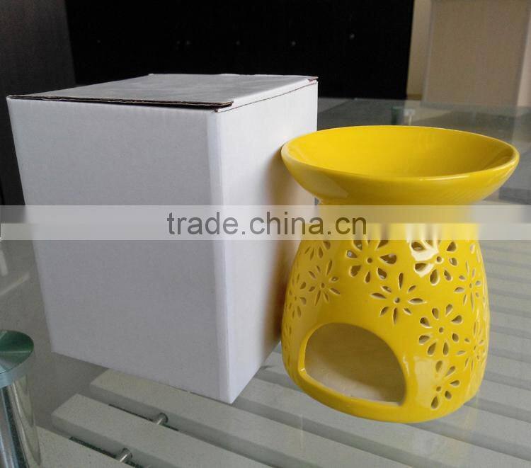 2015 ceramic material white color flower hole unglazed ceramic oil burner