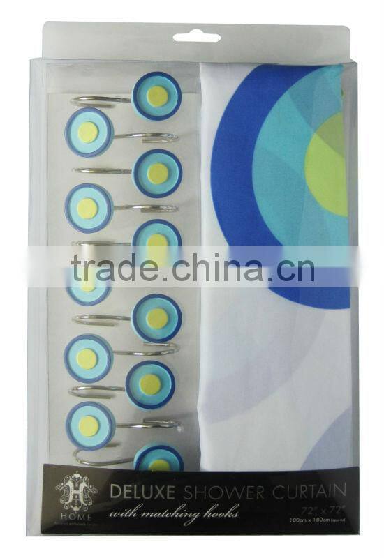classic round pattern design peva shower curtain with resin hooks