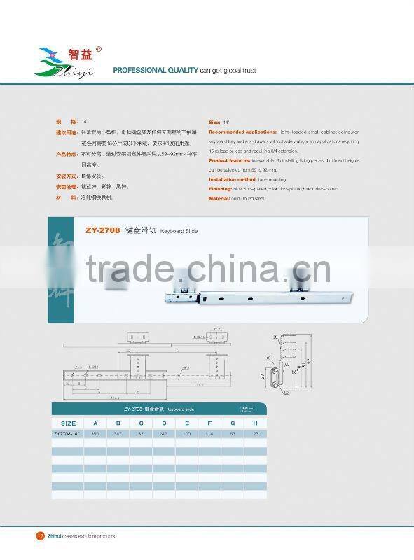 ZY: 27MM ( 0.9*0.9) Keyboard Drawer Slide