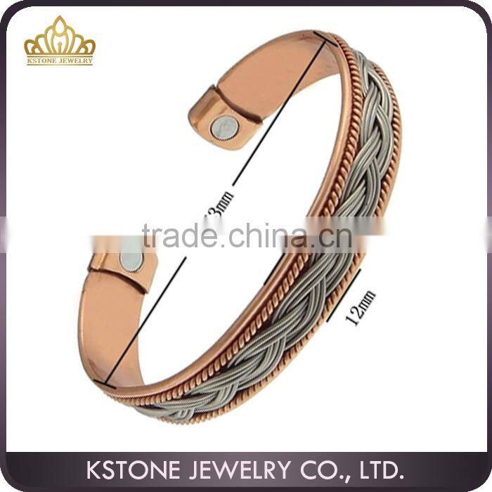 KSTONE Therapy Stone Jewelry Gold Plated Balance Vintage G Style Cuff Magnetic Copper Bangle