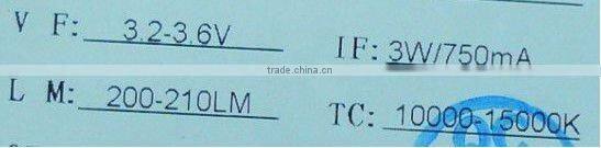 1-3W white high power led,750ma/3.2-3.6V/200-210lm/10000-15000K