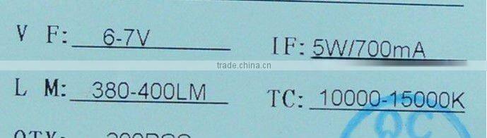 5W white high power led,700ma/6-7V/420-440lm/10000-15000K;USA bridgelux 45mil chip