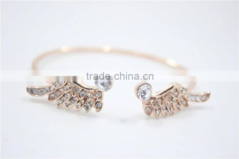 Cuff Ring Rose Gold Wave Pattern Bracelet White Crystal Rhinstone Wings Open Adjustable Cuff For Women For 2016New Intrend style