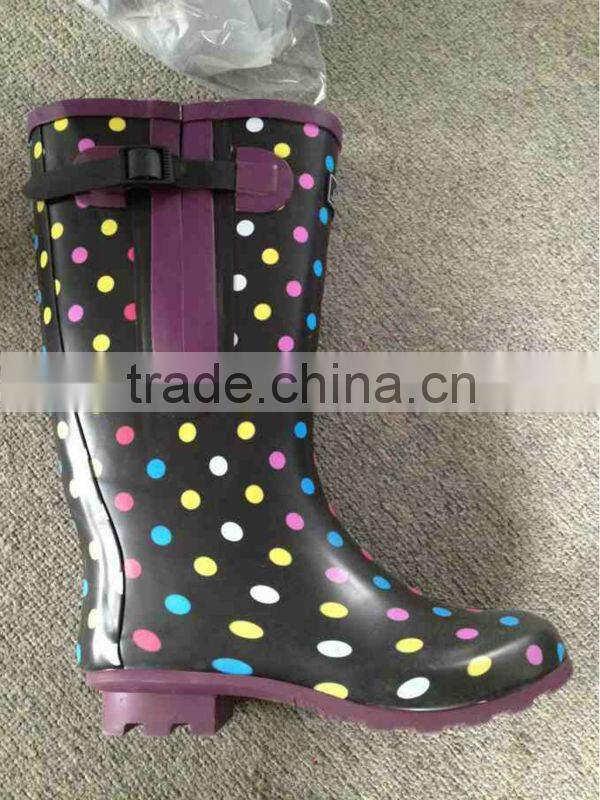 Colorful dots printed women knee boots with buckle