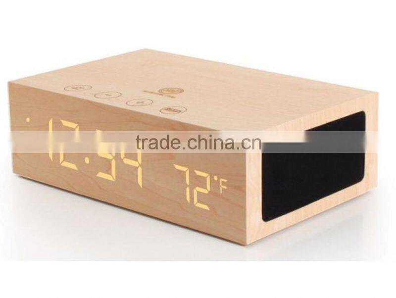 Wooden Bluetooth speaker with LED clock and QI wireless charger(F-1141)