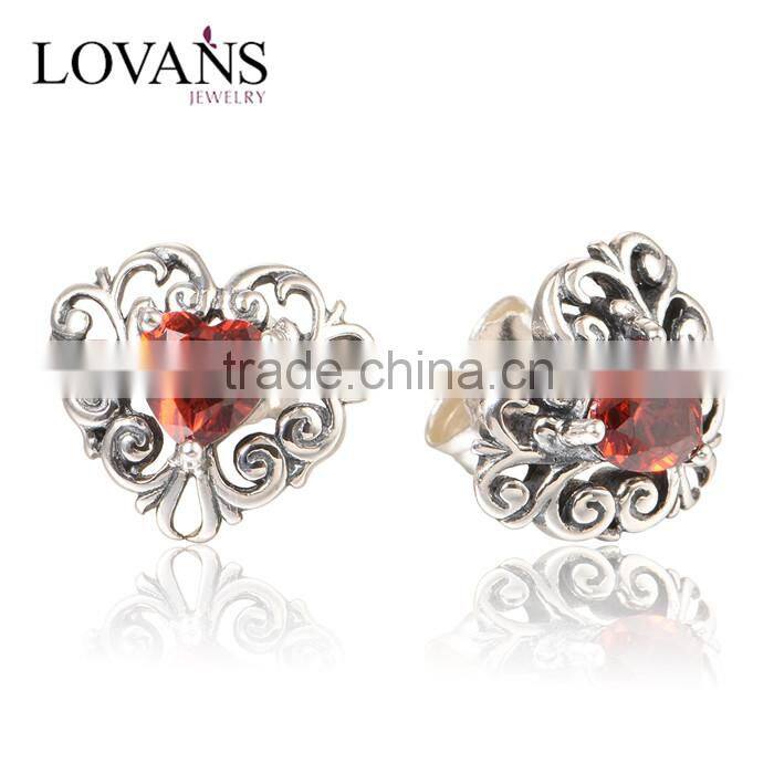 Garnet Heart Shape Cubic Zirconia Gemstone Silver Earring