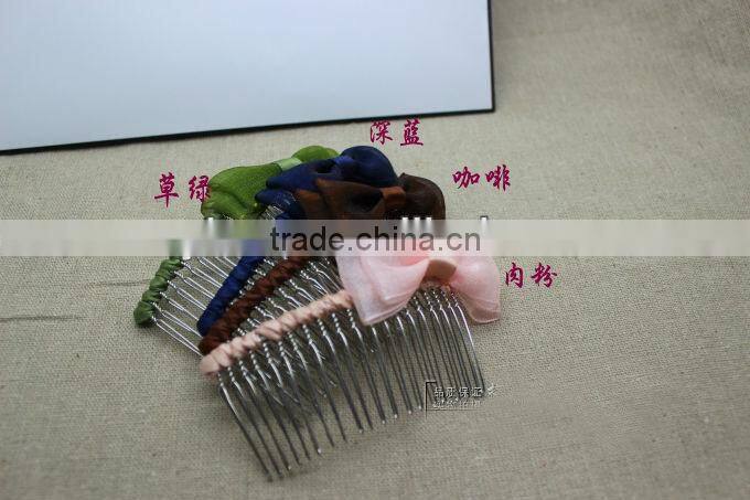 Elegant Girl Cute Bow Tie Metal Hair Comb Wrapped Ribbon Mixed Colors
