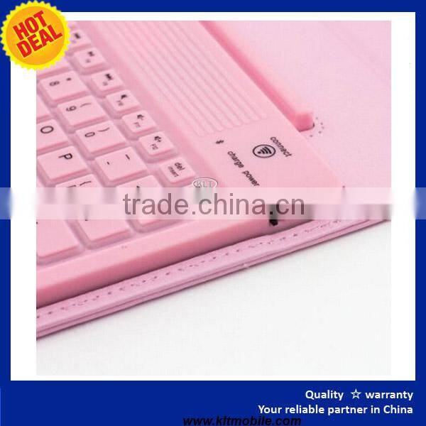 Bluetooth Wireless Silicone Keyboard Pink Color Leather Tablet Case Stand Cover With Charging Cable