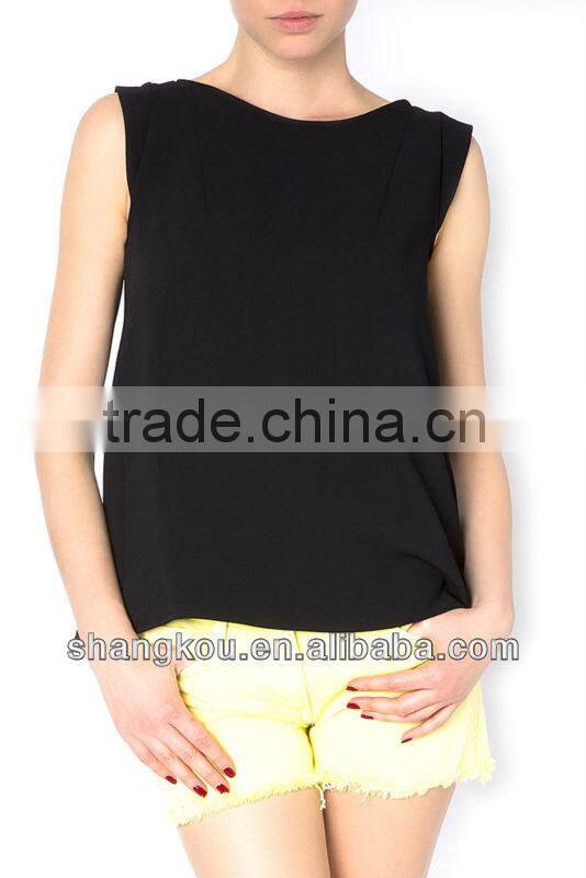 fashion ladies newest sleeveless wrap blouse popular chiffon sexy back lace design tops and blouses 2016